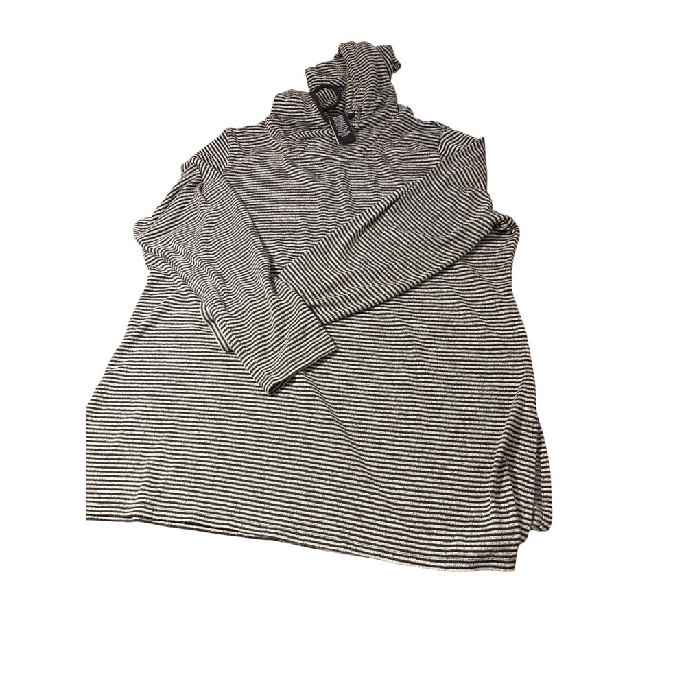 Womens Black Gray Striped Turtleneck Long Sleeve Knit Top Casual Relaxed Fit